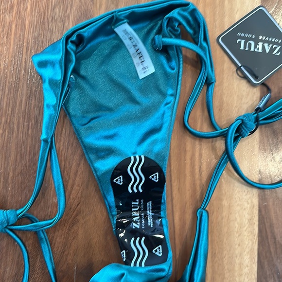 NWT (bottoms only) ZAFUL Shiny Silky Tie Side Bikini Swimwear - Deep Green S - Picture 4 of 4